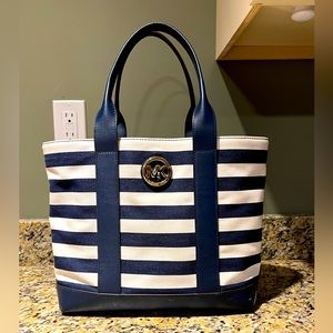 Michael Kors Fulton Navy Blue White Striped Canvas Tote ⚓️🤍